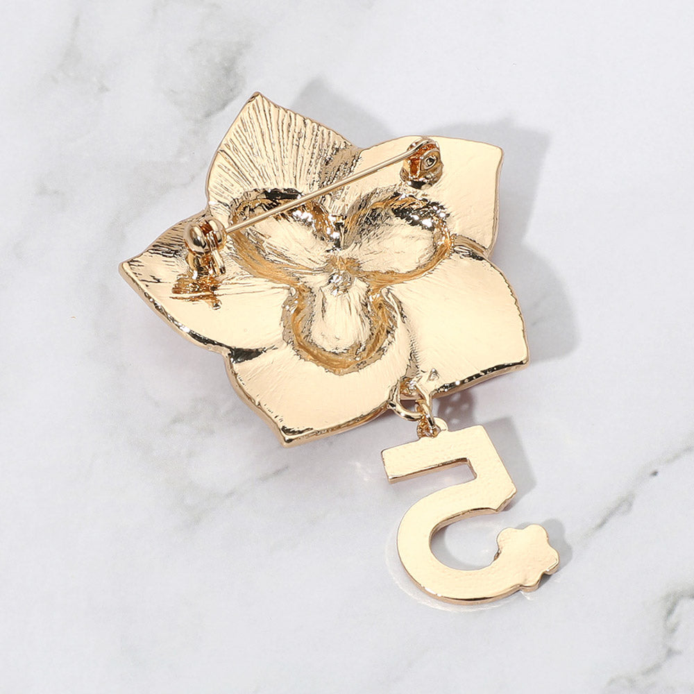 Stone Pointed Enamel Flower Number Five Dangle Pin Brooch