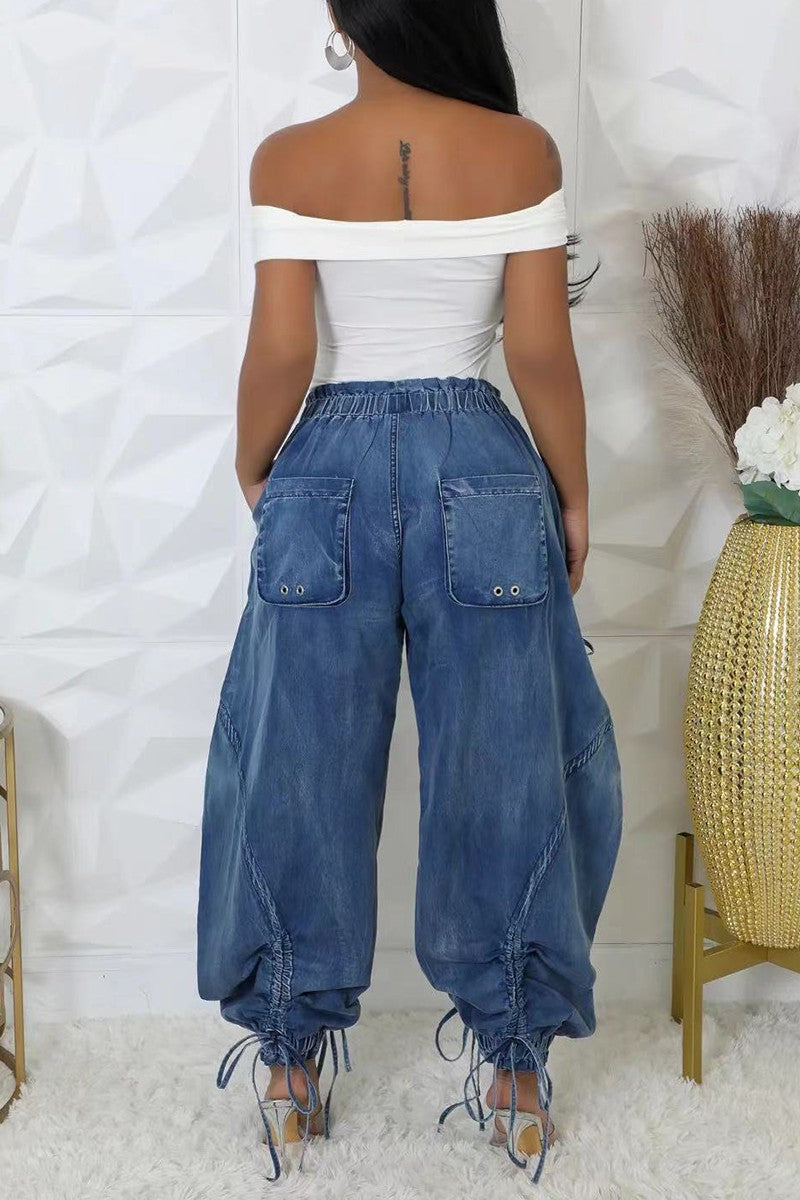 
  
  Denim Cargo Barrel Jeans
  
