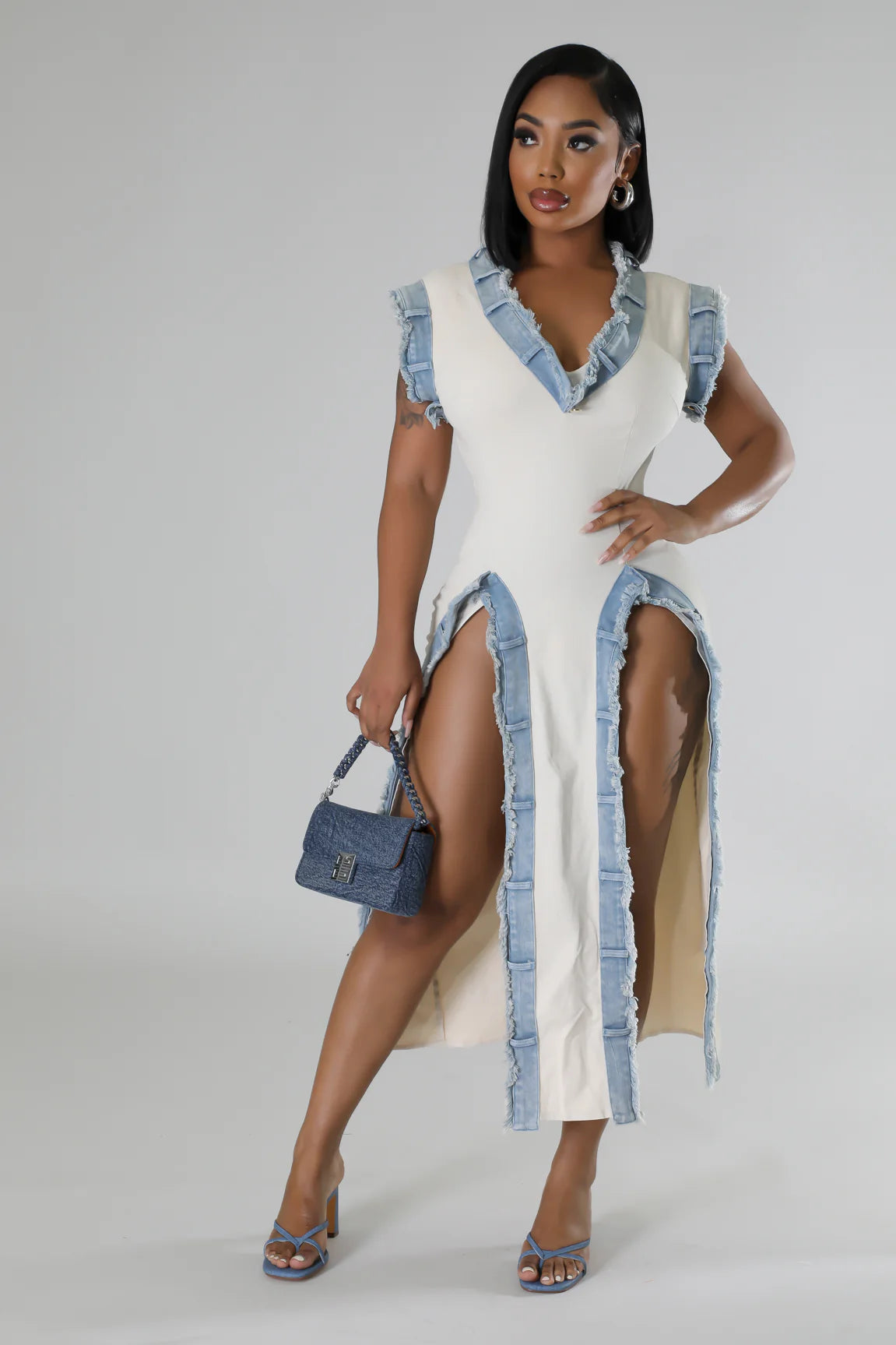 
  
  Denim Frayed Shirt/Dress
  
