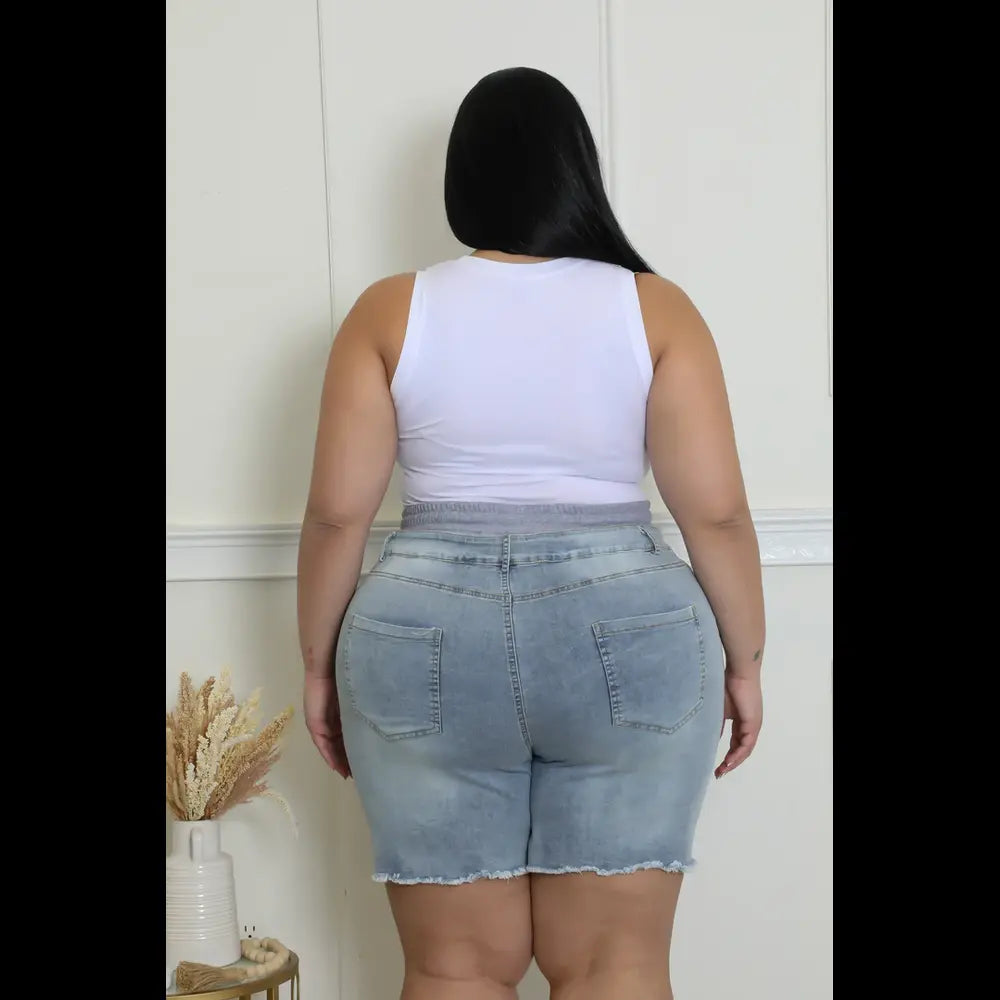 
  
  Distressed Denim Shorts
  
