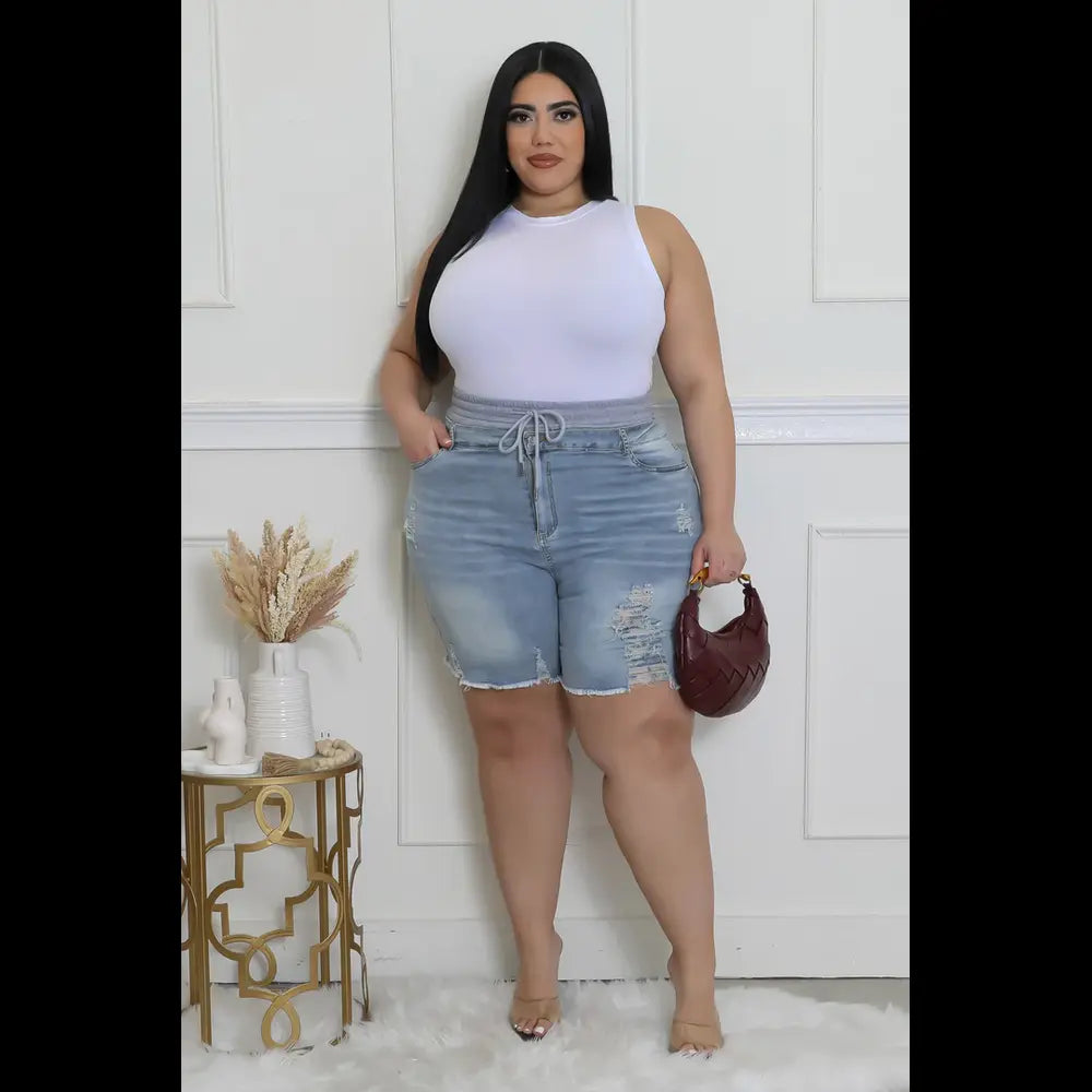 
  
  Distressed Denim Shorts
  
