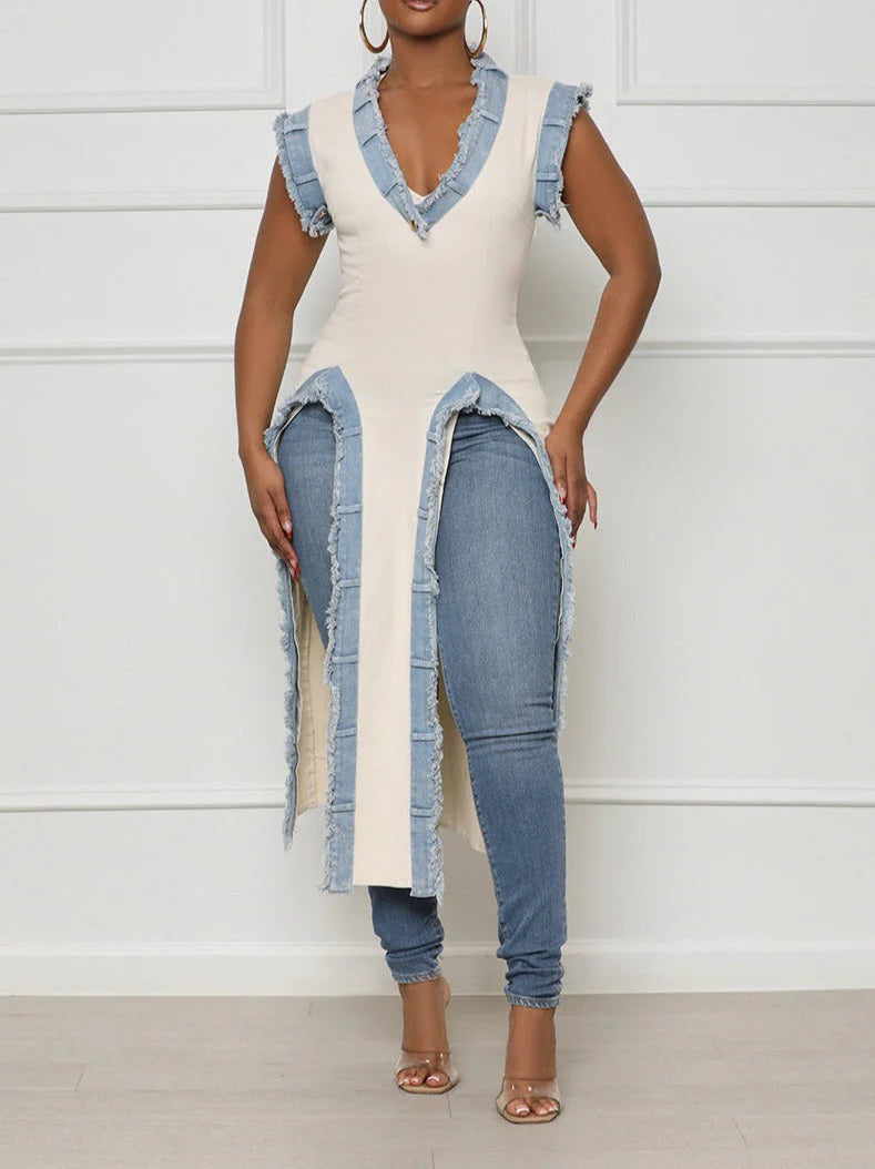 
  
  Denim Frayed Shirt/Dress
  
