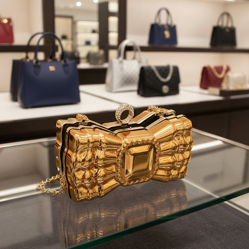 
  
  Metallic Bow Handbag
  
