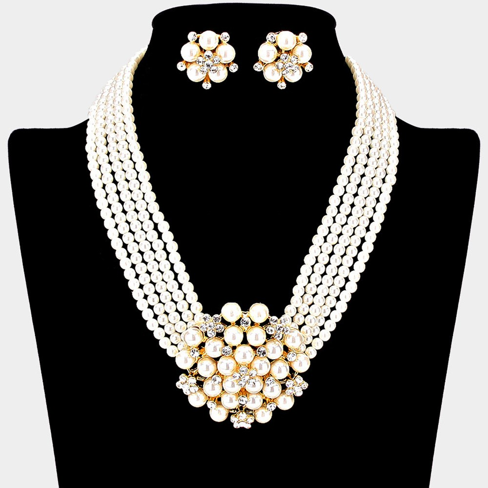 
  
  Pearl Cluster Necklace Set
  
