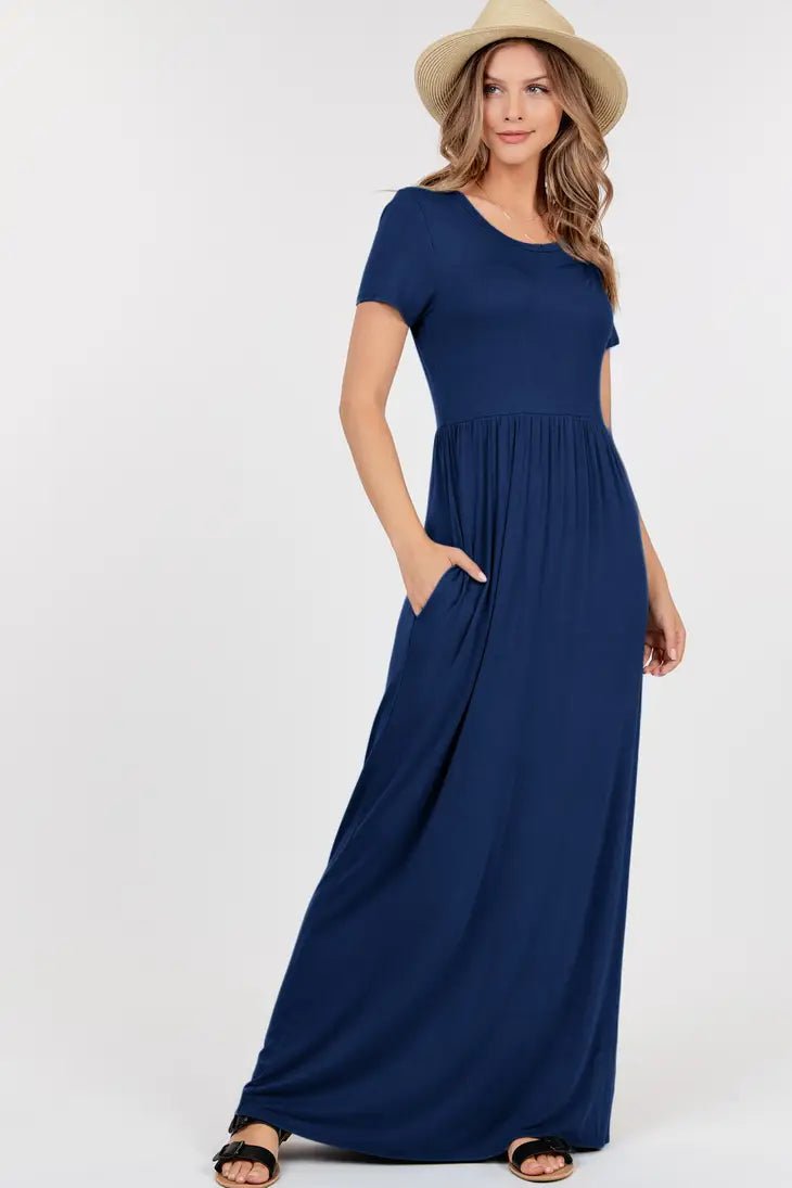 
  
  Short Sleeve Maxi-Blue Dress | Comfortable & Stylish
  

