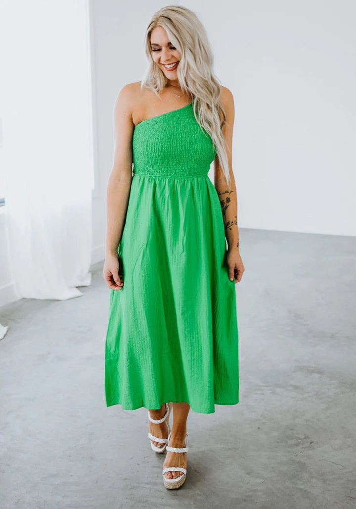 
  
  Smocked Maxi Dress with Cut Out | One Shoulder
  
