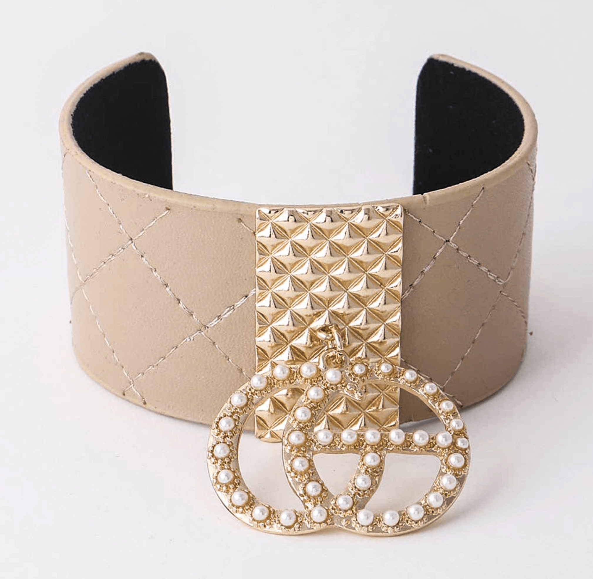 
  
  Tan and Pearl Cuff Bracelet
  
